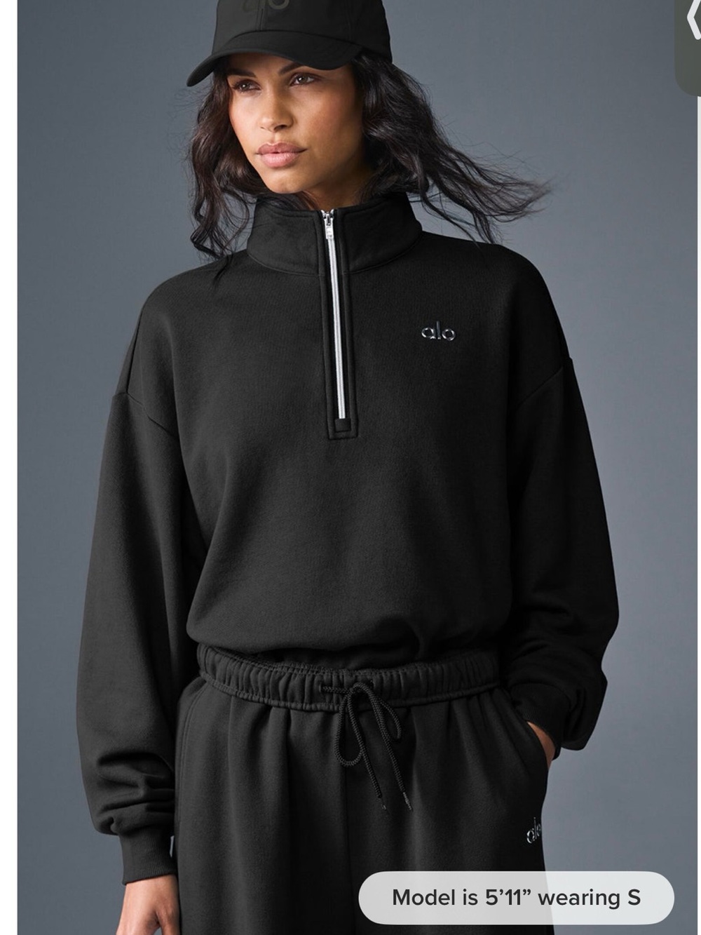 ALO Yoga Black Half-Zip Pullover with Silver Logo - Picture 2 of 2